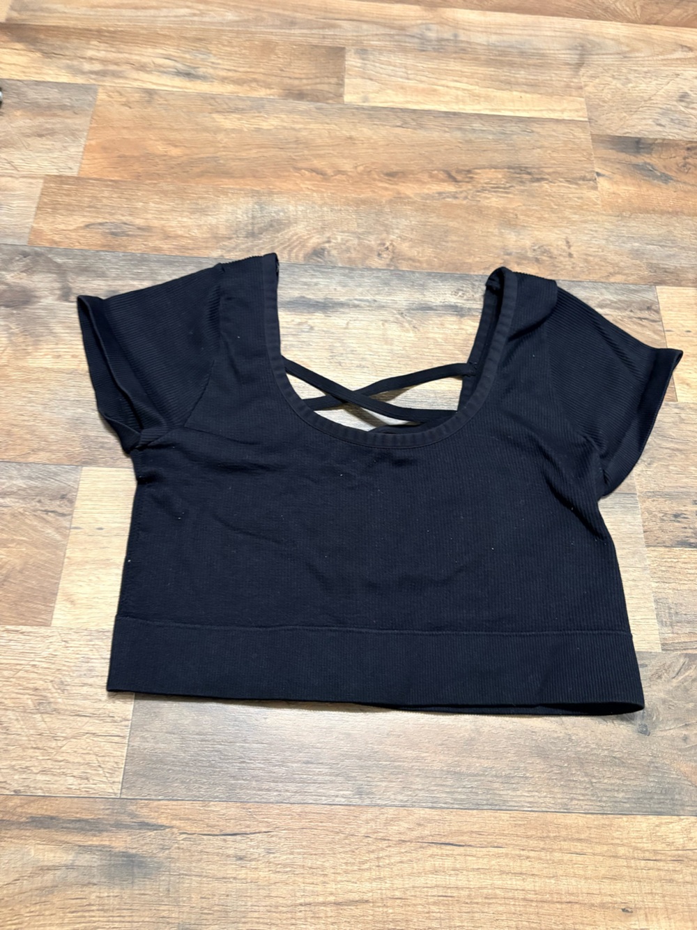 Aerie Ribbed Black Seamless Crop Top Open Back Strappy Size XL